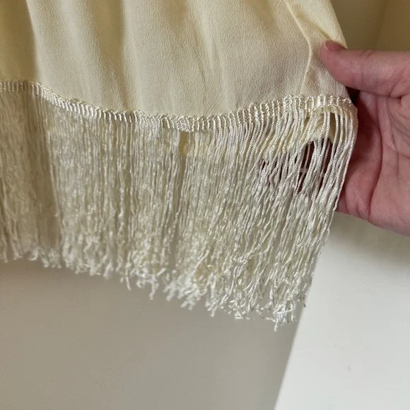 Boho Embroidered Peasant Dress Cream Fringe Festival Tunic Midi S - Picture 9 of 14